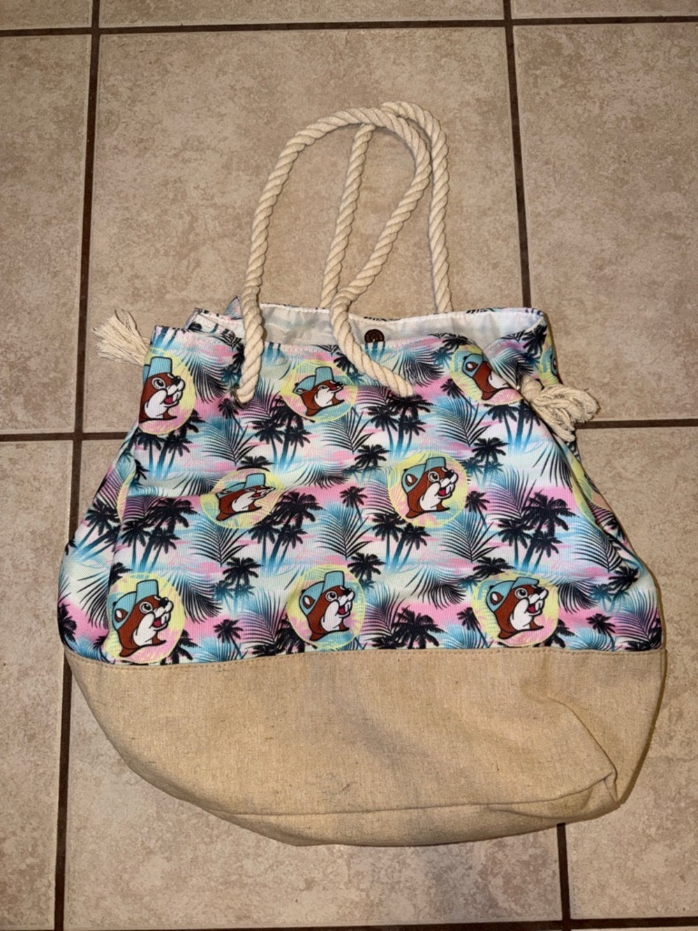Multicolor Tropical Cartoon Canvas Tote with Rope Handles